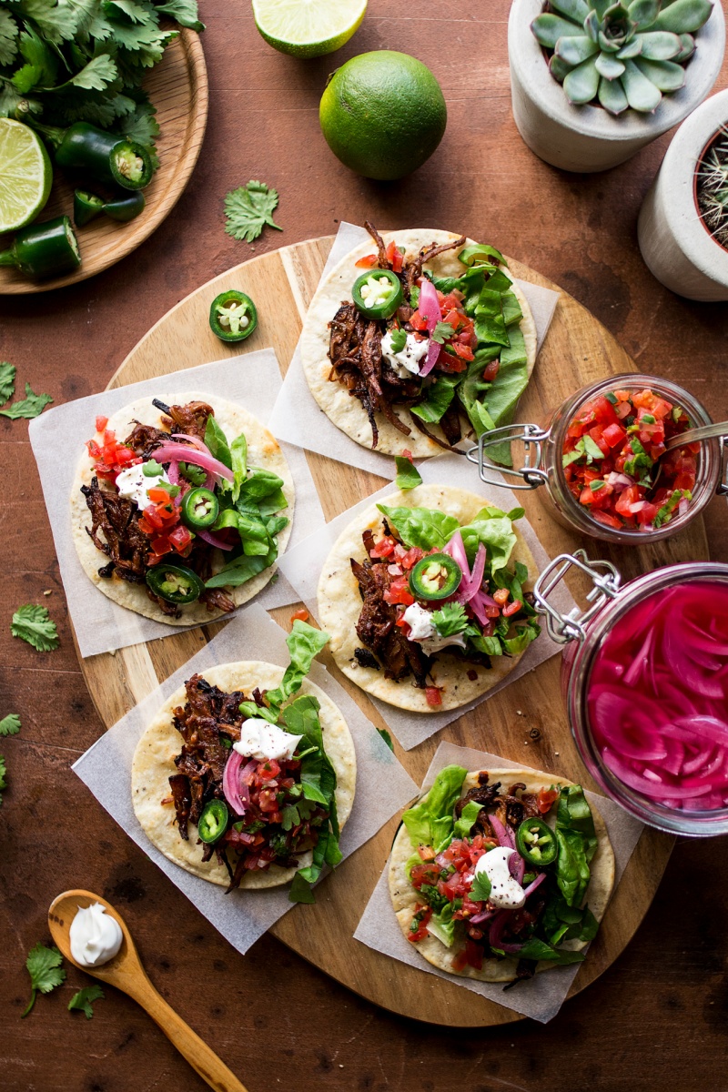 vegan pulled mushroom tacos platter