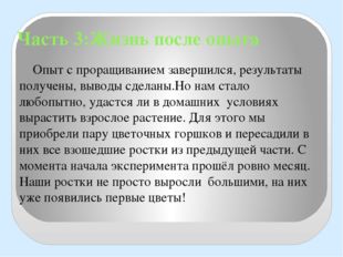 Часть 3:Жизнь после опыта Опыт с проращиванием завершился, результаты получен