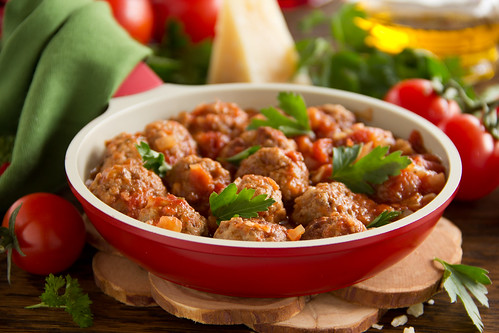 Meatballs in Italian tomato sauce.