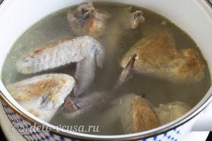 Суп из куриных крылышек: Выкладываем крылышки в воду на огне