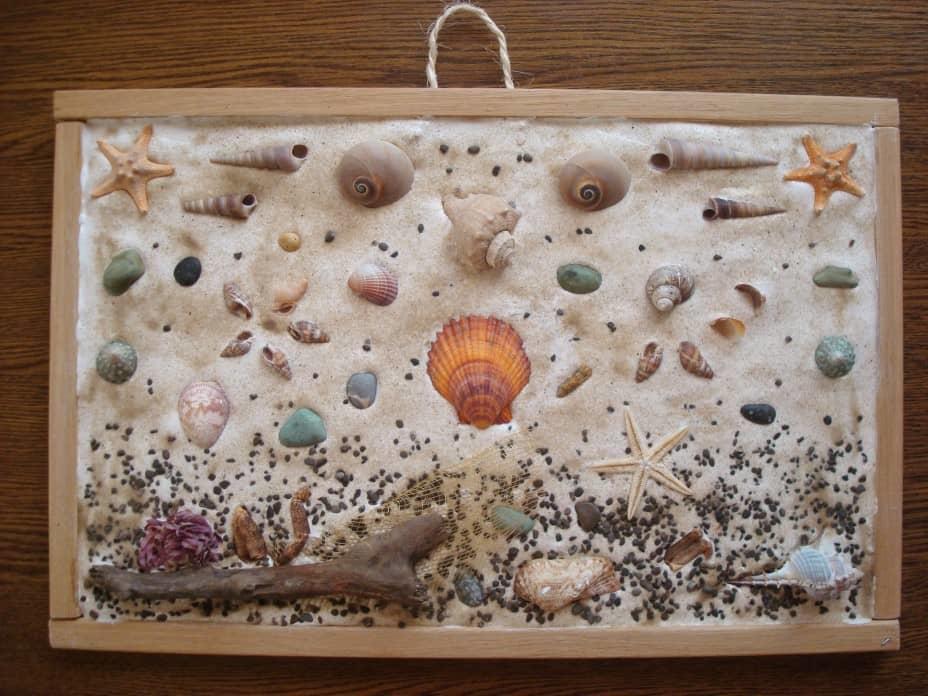Панно из ракушек с фоном из песка — не раз вам напомнит о чудесном отдыхе на море