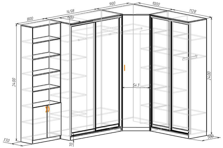 Угловой шкаф-купе в спальню размеры