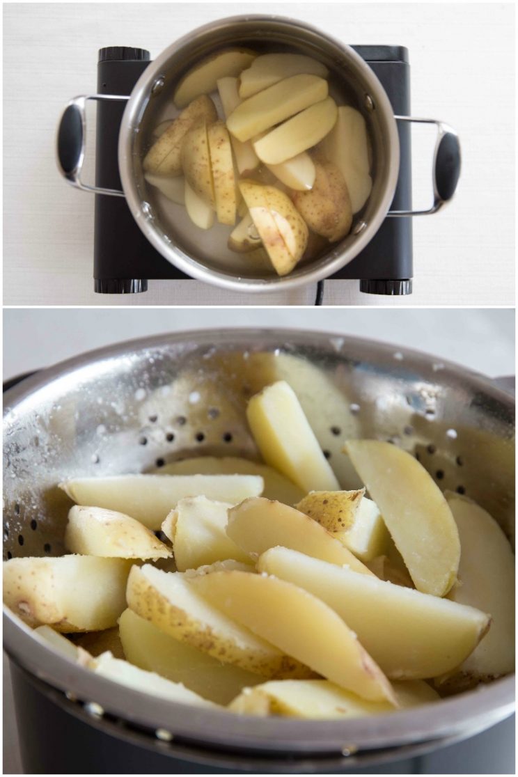 parboiling potato for wedges - 2 step by step photos