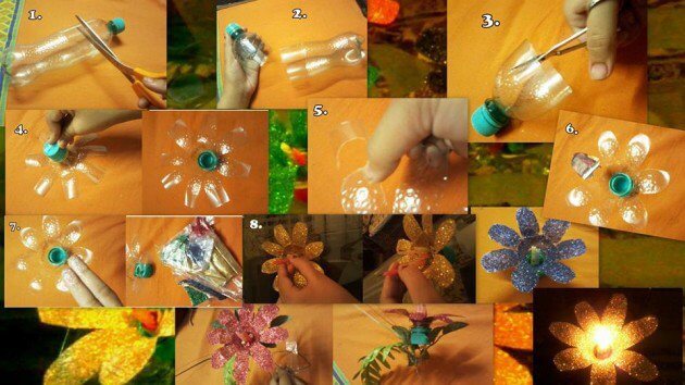 Flower with Lights from Plastic Bottles for Decoration at Diwali How to make things from plastic bottles